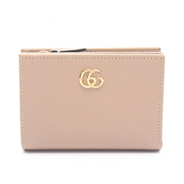 GUCCI Double G Bi-fold compact purse wallet 790063 leather Beige Used Women