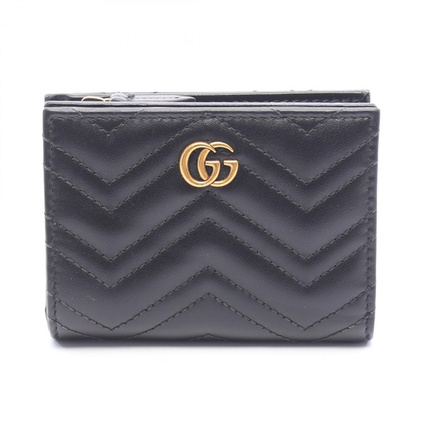 GUCCI GG Marmont compact Bi-fold wallet purse 773427 leather Black Used Women