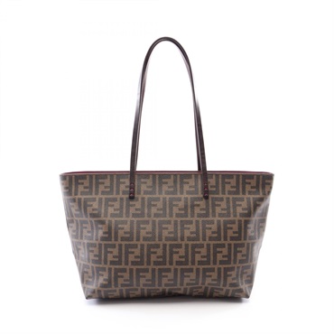 FENDI Zucca Shoulder Tote Bag 8BH198 PVC coated canvas leather Brown Used Women