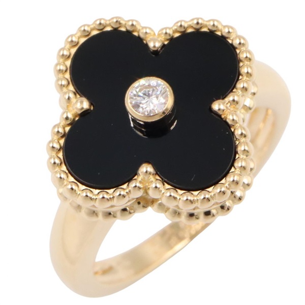 Van Cleef & Arpels Vintage Alhambra Onyx Diamond Ring 18KYG Used Women #5.25 #50