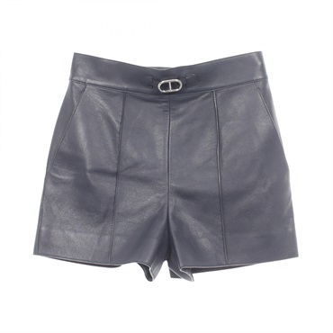 HERMES Chaine d'Ancre Short Pants #38 leather Navy Used Women
