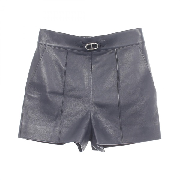 HERMES Chaine d'Ancre Short Pants #38 leather Navy Used Women