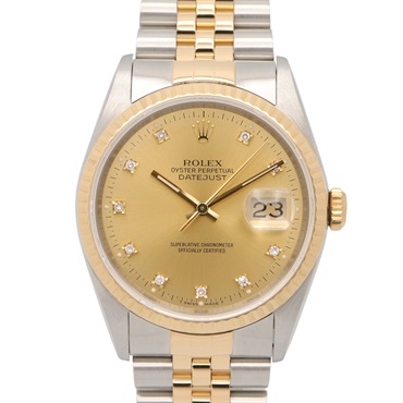 ROLEX Datejust Diamond N Number Wrist Watch 16233G Auto 18KYG SS Used Women