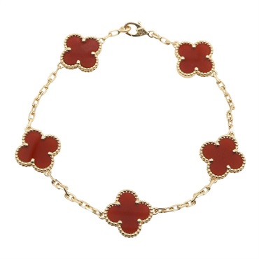 Van Cleef & Arpels Vintage Alhambra Carnelian Bracelet 18KYG Yellow Gold Women