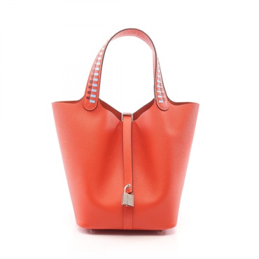 HERMES Picotin Lock MM Tote Handbag 075209CK Epsom leather Orange SHW Used D