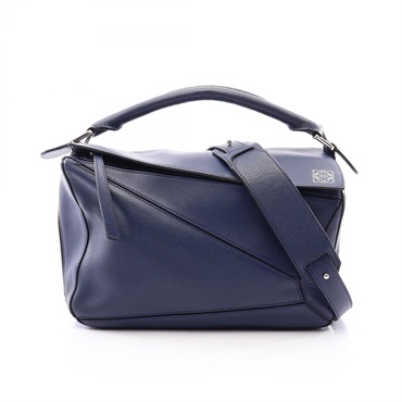 LOEWE Puzzle Medium Shoulder Crossbody Handbag leather Navy Used Women