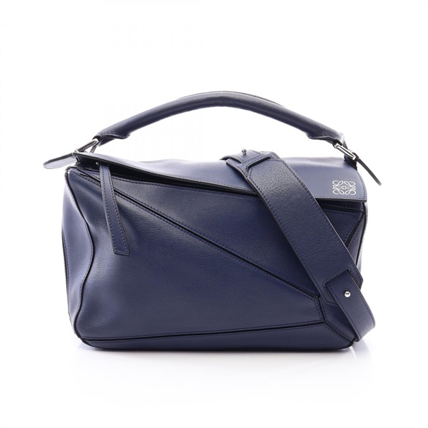 LOEWE Puzzle Medium Shoulder Crossbody Handbag leather Navy Used Women