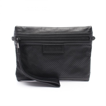 BOTTEGA VENETA Punching process business clutch bag leather Black Used mens