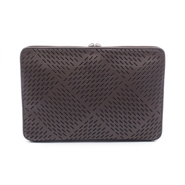 BOTTEGA VENETA punching business clutch hand bag leather Brown Used mens