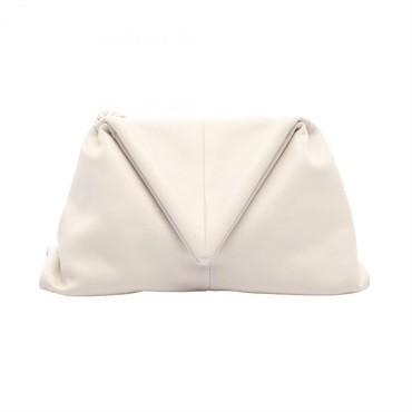BOTTEGA VENETA Triangle flap business clutch bag leather White Used Women