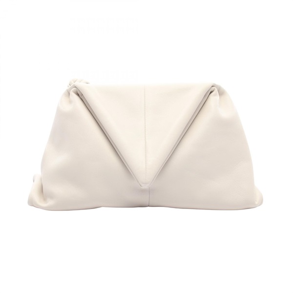 BOTTEGA VENETA Triangle flap business clutch bag leather White Used Women