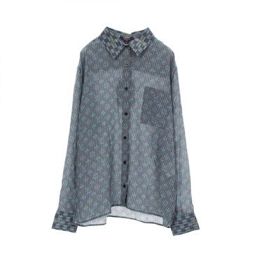 LOUIS VUITTON Monogram LV Pop Long Sleeve Shirts Silk Blue Black Used Women #38
