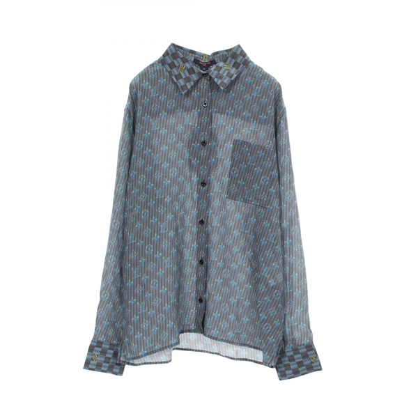 LOUIS VUITTON Monogram LV Pop Long Sleeve Shirts Silk Blue Black Used Women #38