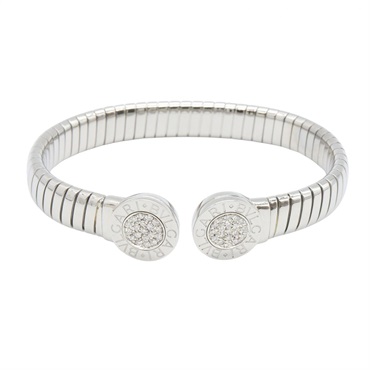 BVLGARI Tubogas Diamond Bracelet Bangle Stainless Steel Clear Used Women