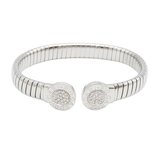BVLGARI Tubogas Diamond Bracelet Bangle Stainless Steel Clear Used Women