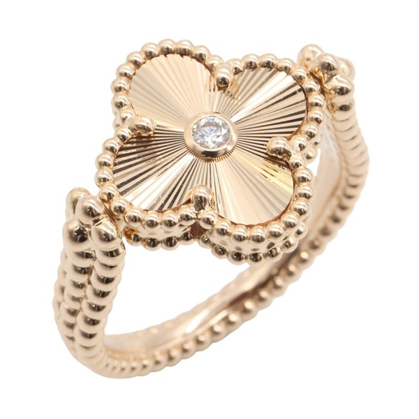 Van Cleef & Arpels Alhambra Reversible Guilloché Diamond Ring 18K Gold Carnelian