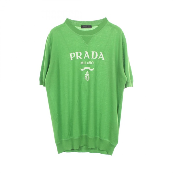 PRADA Logo Short-Sleeve Crew Neck Knitwear #50 wool Green White Used mens