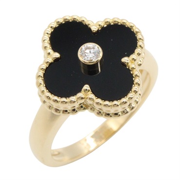 Van Cleef & Arpels Vintage Alhambra Ring 18KYG Gold Onyx Diamond Used #51 women