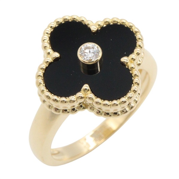 Van Cleef & Arpels Vintage Alhambra Ring 18KYG Gold Onyx Diamond Used #51 women