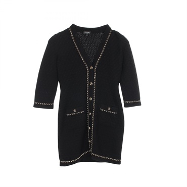 CHANEL COCO Mark Button Long cardigan #34 P75677K10893 cashmere Black Used Women