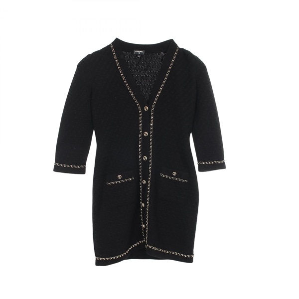 CHANEL COCO Mark Button Long cardigan #34 P75677K10893 cashmere Black Used Women