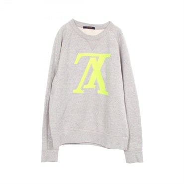 LOUIS VUITTON Upside-down LV logo Sweat Shirts cotton Gray Yellow Used mens #M