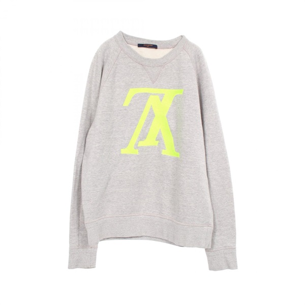 LOUIS VUITTON Upside-down LV logo Sweat Shirts cotton Gray Yellow Used mens #M