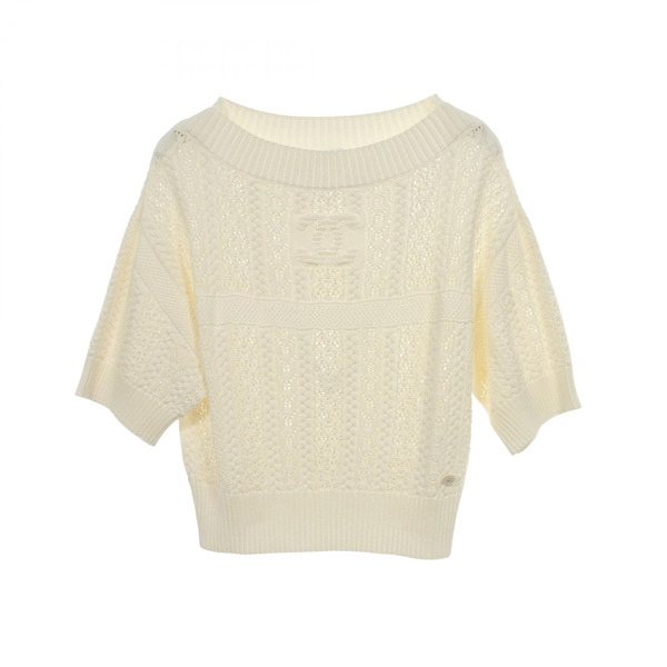 CHANEL COCO Mark Button Knit T-shirt #36 P76924K11083 cotton White Used Women