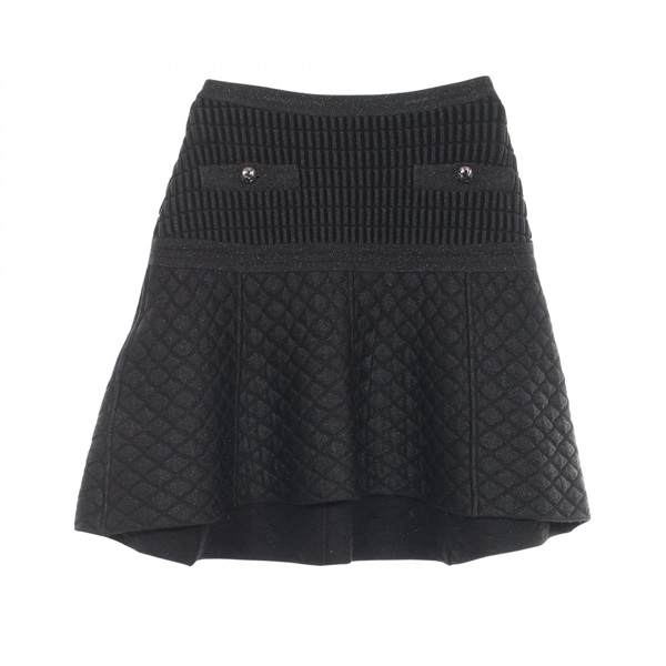 CHANEL COCO Mark button skirt #38 P47236K05978 wool polypropylene Black Used