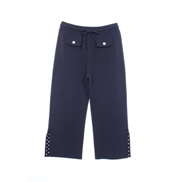 CHANEL COCO Mark Camellia Button Knit Pants #42 P76992K11096 cashmere Navy used
