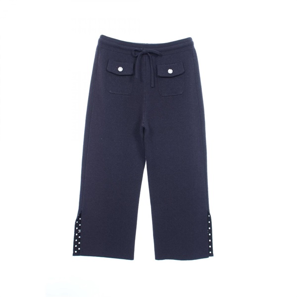 CHANEL COCO Mark Camellia Button Knit Pants #42 P76992K11096 cashmere Navy used