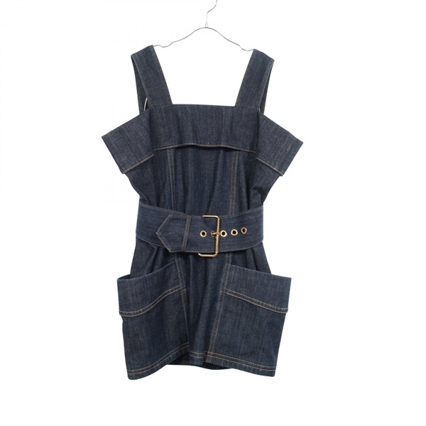 LOUIS VUITTON denim Dress #36 mini RW231B CKJ FORO67 cotton Navy Used Women
