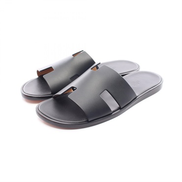 HERMES Izmir Flat Sandals Shoes 41141ZH leather Black Preowned mens #43