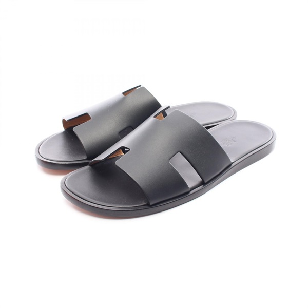 HERMES Izmir Flat Sandals Shoes 41141ZH leather Black Preowned mens #43