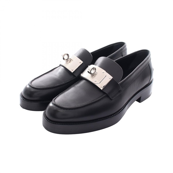 HERMES Hot Kelly Buckle Leather Loafers Shoes 232075Z leather Black Used #38