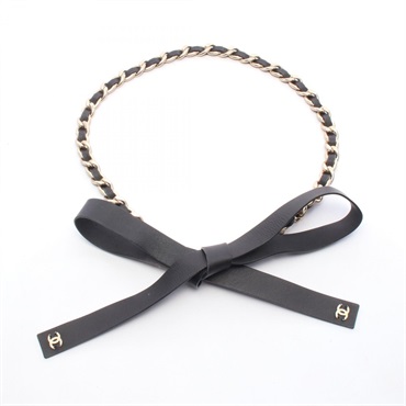 CHANEL B20C COCO Mark Chain belt ceinture 156cm #S leather Black Used Women GHW