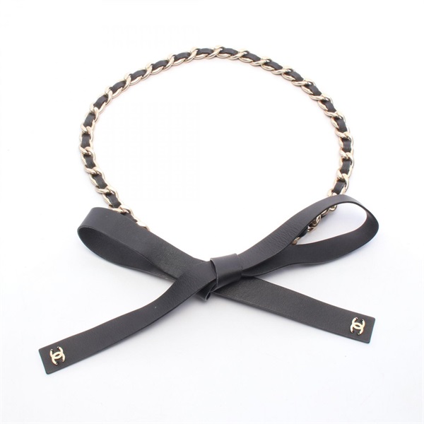 CHANEL B20C COCO Mark Chain belt ceinture 156cm #S leather Black Used Women GHW
