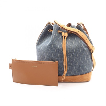 SAINT LAURENT PARIS Monogram Bucket Shoulder Bag 568606 denim Suede Navy Used
