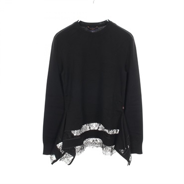 LOUIS VUITTON Lace switching knitwear Sweater wool Black Preowned Women size XS