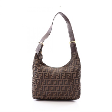 FENDI Zucca One Shoulder Bag canvas leather Brown Black Used Women FF