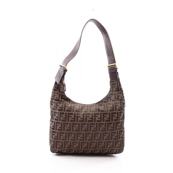 FENDI Zucca One Shoulder Bag canvas leather Brown Black Used Women FF