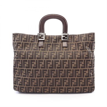 FENDI Zucca Square Tote Handbag canvas leather Brown SHW Used Women FF