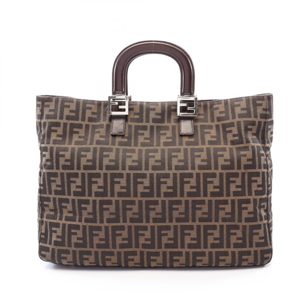FENDI Zucca Square Tote Handbag canvas leather Brown SHW Used Women FF