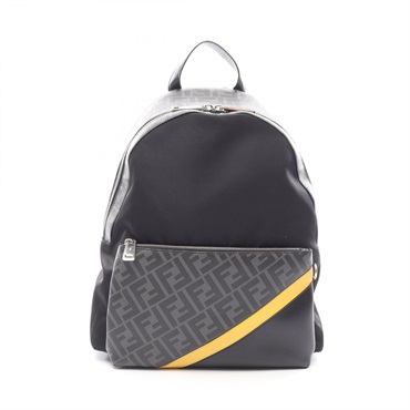 FENDI Diagonal Zucca Rucksack Backpack Nylon canvas leather Black Gray Used