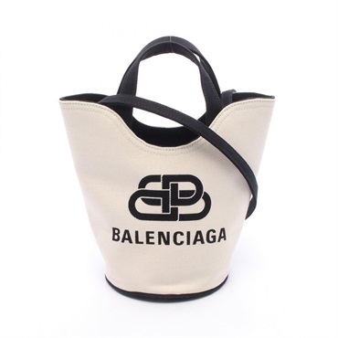 BALENCIAGA Wave XS Shoulder Crossbody Handbag 619979 canvas Beige Black Used