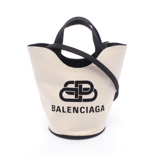 BALENCIAGA Wave XS Shoulder Crossbody Handbag 619979 canvas Beige Black Used