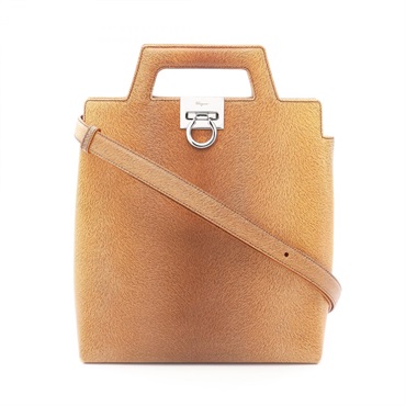 Salvatore Ferragamo Gancini Shoulder Crossbody Handbag leather Brown Used Women