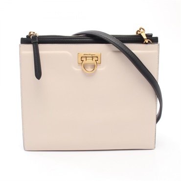 Salvatore Ferragamo Gancini Shoulder Crossbody Bag leather Beige Black Used