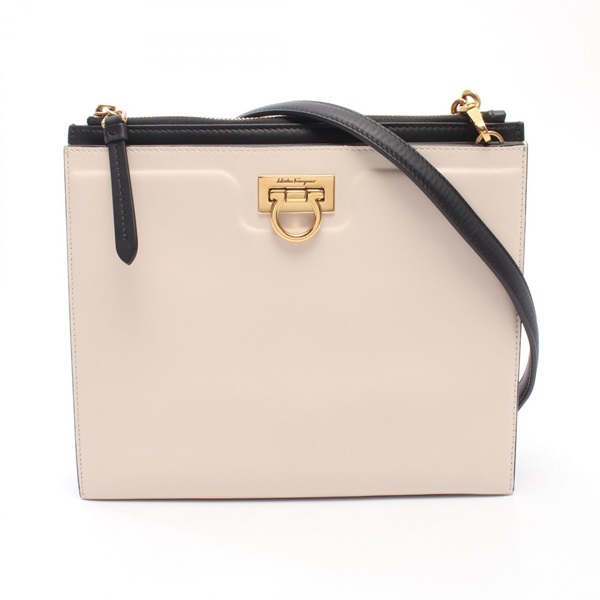 Salvatore Ferragamo Gancini Shoulder Crossbody Bag leather Beige Black Used