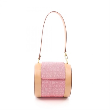 BVLGARI B zero1 Logo Mania Shoulder Handbag canvas leather Pink Beige Used Women